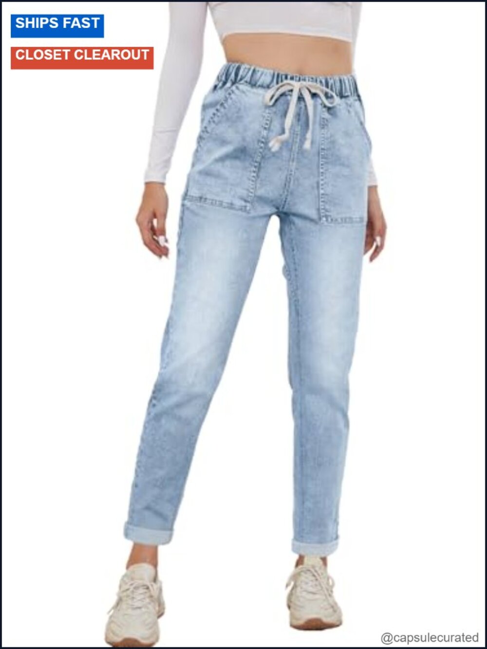 Women's High Waisted Stretch Pull-On Jeans with Pockets